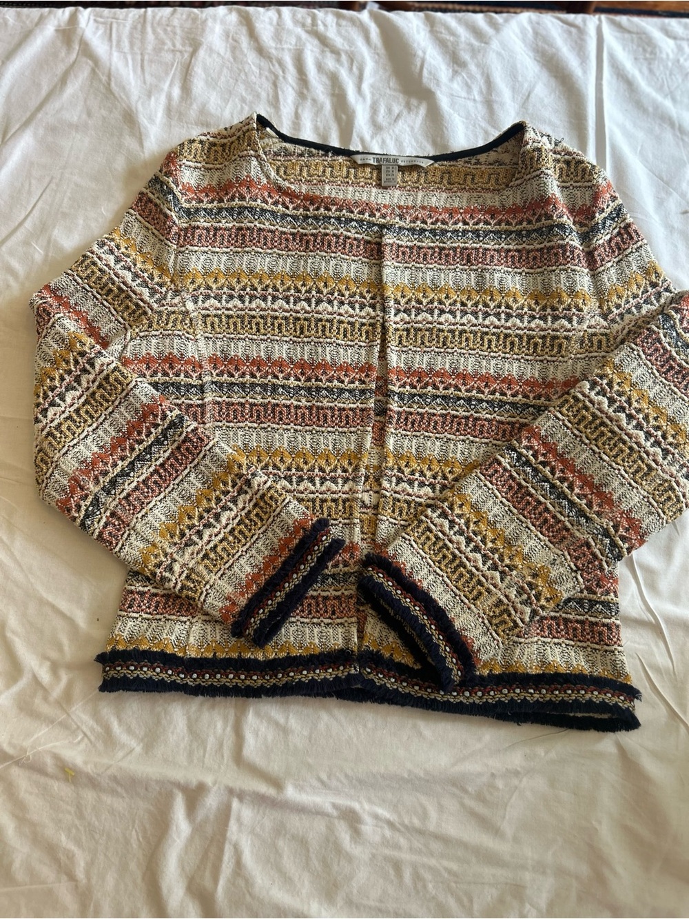 Zara Trafaluc Tribal Woven Fringe Jacket M Boho Aztec